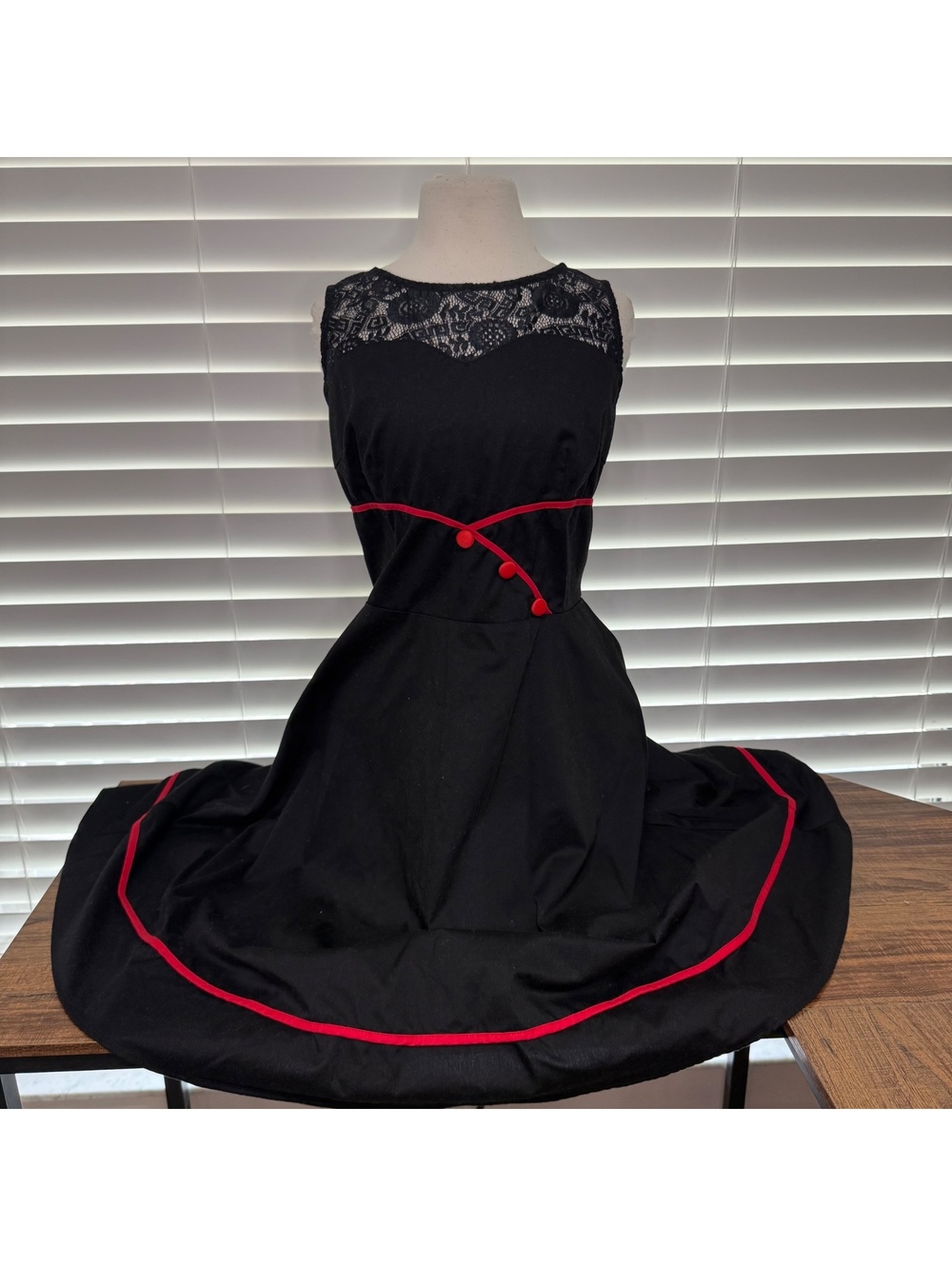 Bbonlinedress Black Dress with Red Trim and Lace Detail Size Large